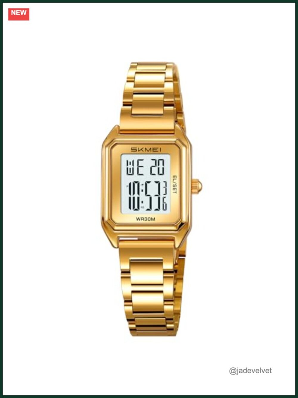 Gold Digital Watch Square Stainless Steel LED Women's Wristwatch